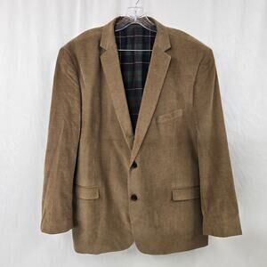 US Polo Assn Corduroy Sport Coat Men 50R Tan Blazer Elbow Patches Plaid Liner